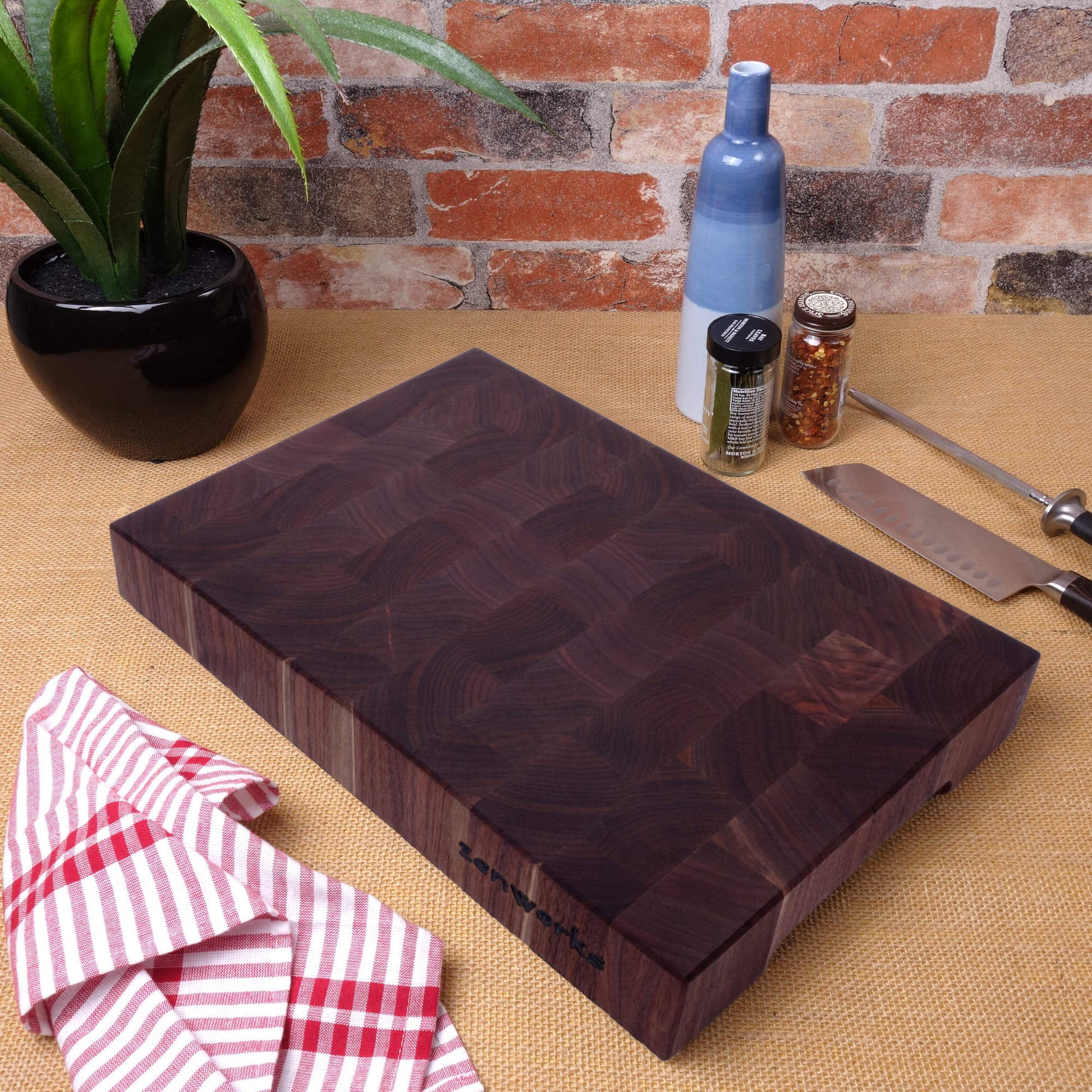 Plaid End Grain Cutting Board - Purpleheart, Maple, and Walnut